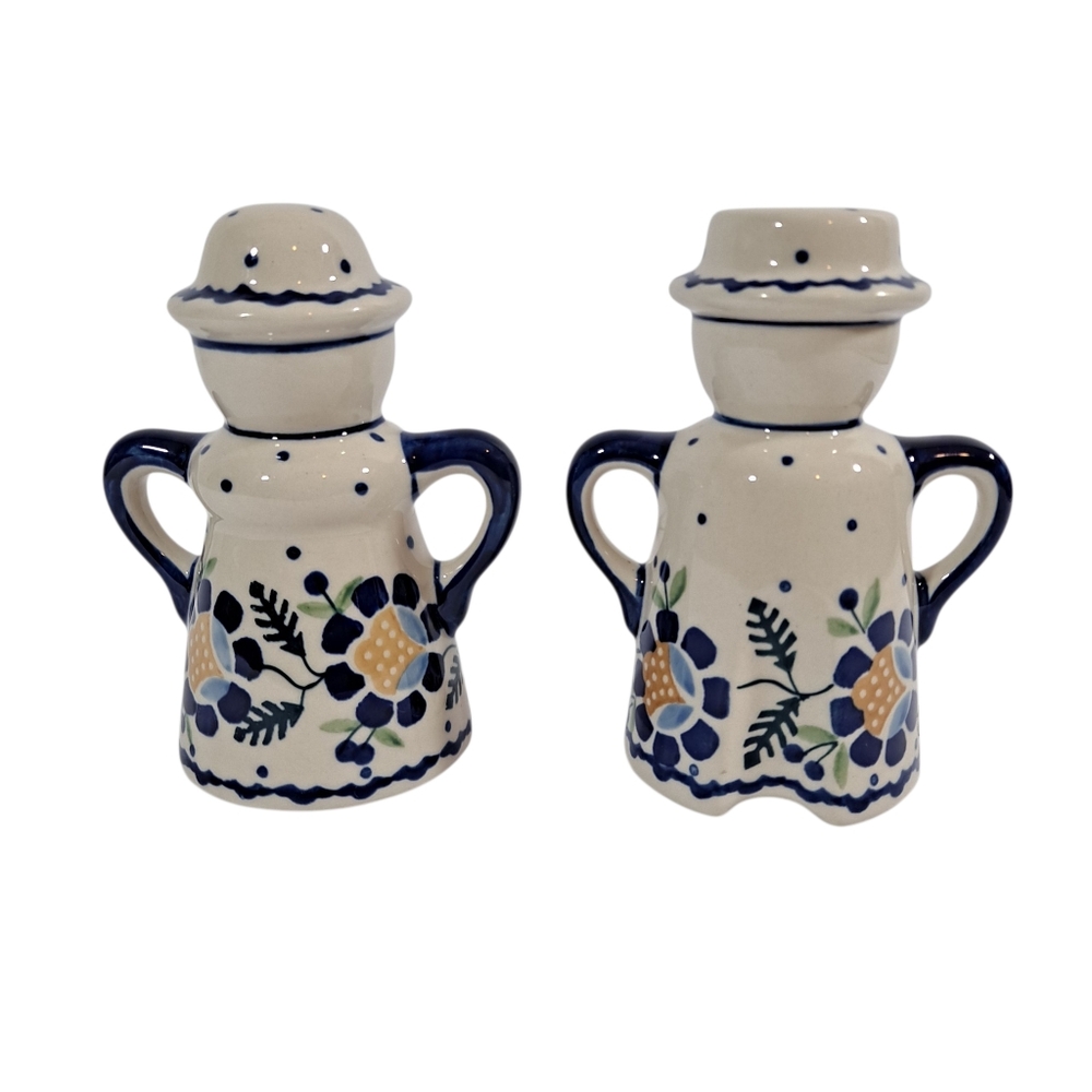 Boleslawiec Polish Pottery Woman Man  Salt & Pepper Shakers Handmade #503 - Picture 2 of 11